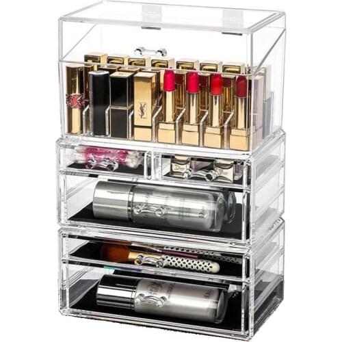 Transparent Makeup Organizer Drawers Jewelry Storage Box Dust-Proof Lipstick Organizer Acrylic Stackable Storage Box