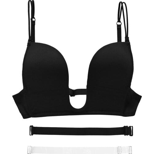 Push up Bras deep U plunge plus size Big Cup womens bra Ladies Everyday SEXY intimates Wire free 70 75 80 85 90 95 A B C D E