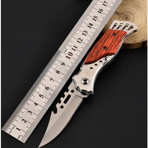 Folding Pocket Knife Wood Handle Outdoor Survival Tactical Knife Self-defense Hiking Hunting Knives EDC Multi Camping Tools