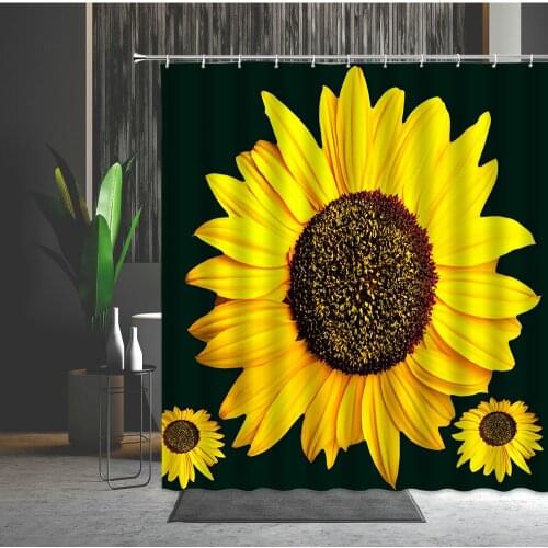 Bright Vibrant Blooming Sun FlowerBotanical Nature Picture Sunflower Bath Curtains Bathroom Shower Curtain Yellow