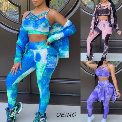 2021 Womens Tracksuit Fitness 3 Piece Sets Outfits Tights Leggings and Bra Sweat Jogging Suits