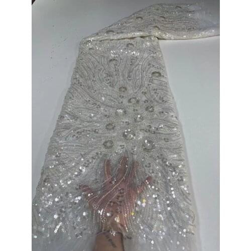 2021 white Latest French Nigerian Laces Fabrics High Quality handmade beaded Tulle African Laces Fabric for Wedding dress