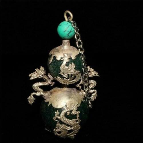 3.74" Chinese Antique Turquoise Copper Silvering Dragon Phoenix Snuff Bottle Bottles Jars Home Decor Collection Ornaments
