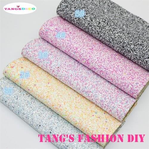 5PCS---20x22CM DIY Hair Bow Material Fluo Mix Color Chunky Glitter PU Synthetic Faux leathers