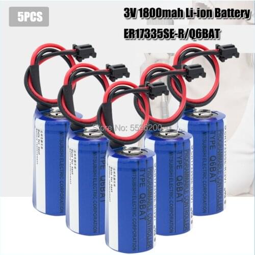 5pcs 3V 1800mAh Q6BAT CR17335 ER2/3A PLC Lithium Battery With Plug For Mitsubishi backup power CR17335SE-R Industrial Battery