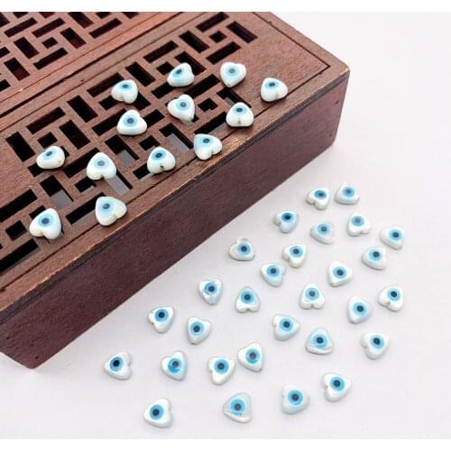 5pcs Evil Eye Natural Sea Shell Beads Heart-shaped Double Bashing Necklace String Beads DIY Jewelry Charm Making Accessories