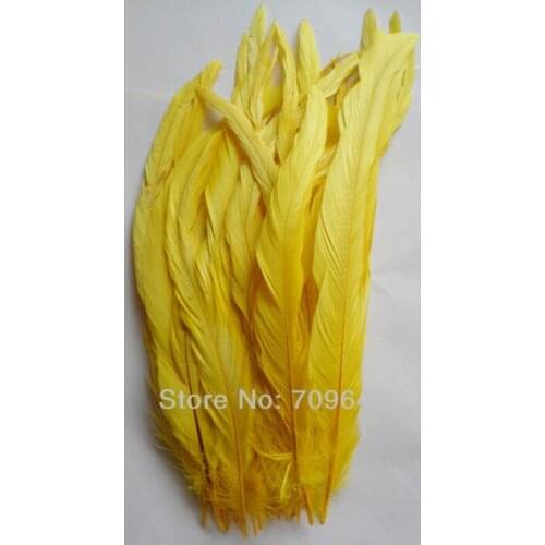 50Pcs/Lot Rooster Tail Coque Feathers 12-14" L Yellow Colour Hair Extension Feathers ,Nature Feather for Crafts