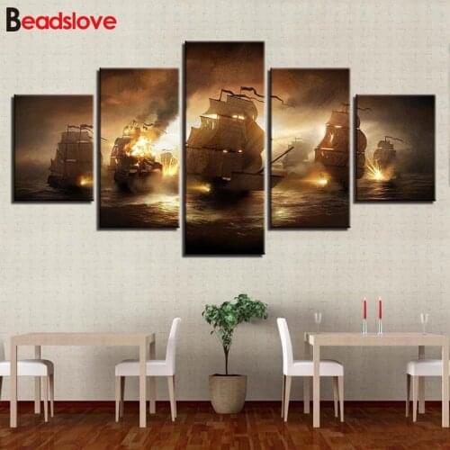 5d Diamond Embroidery Sea Battle Ships diy Diamond Painting 5 Pcs Full Square round diamond Mosaic Caribbean Cross Stitch decor