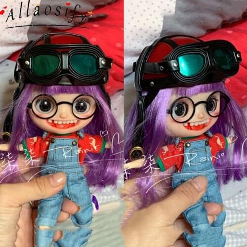 Allaosif BJD 1/3 1/4 1/6 Doll Head Cap Pilot Helmet Motorcycle Helmet Transparent Blue/Brilliant Color Silver Customizable Size