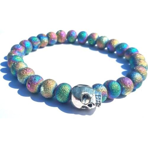 Skull 6*8mm Colorful Metal Effect Smile Stone Healing Balance Beads Reiki Buddha Prayer Natural Stone Yoga Bracelet Jewelry