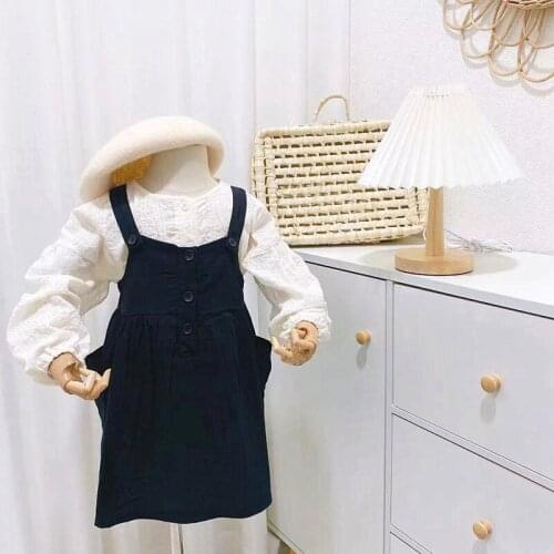 2021 Kids Autumn Girls Princess Clothes Set Baby Children Long Sleeve Shirt Tops+Overall Dress 2pcs Suit Outfits S13039