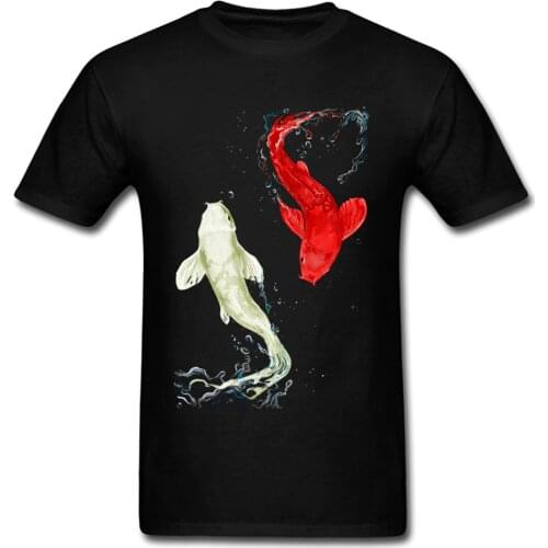 Koi Fishes T-shirt Print Men T Shirt Black Tshirt Yin Yang Tops Lucky Tees Custom Adult Clothes Cotton Fabric Top Quality