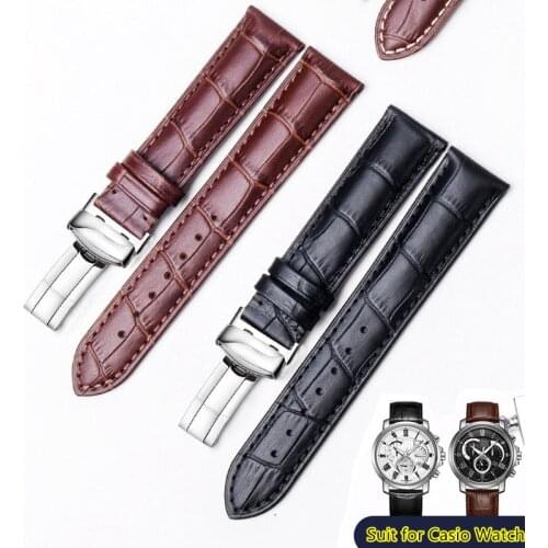 Genuine Leather Bracret strap Substitute for Casio Classic Butterfly Clasp watchband sized in 18 19 20 21 22mm 23mm watch band
