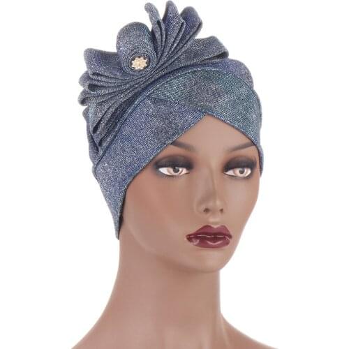 2021Bow-tie Glitter Headscarf Bonnet New Womens Turban Caps Ready to Wear Hijabs Muslim Head Wraps Hat Turbante Mujer