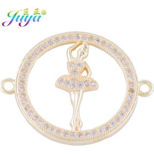 Juya DIY Bracelets Accessories Supplies Micro Pave Zircon Fairy Ballet Girl Charm Connectors For Women Bracelets Necklace Making