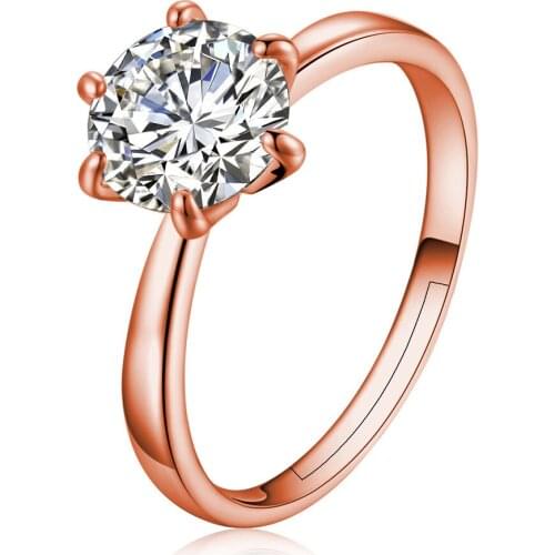 Cubic Zircon Ring Copper Prong Setting CZ Adjustable Wedding Ring For Lady Women Female Present Shiny