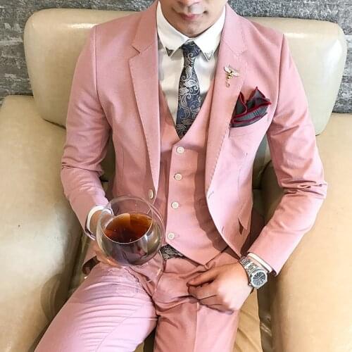 Pink Fashion Men Slim Fit Custom Made Suits Men Fashion Casual Business 3 Piece Suits Prom Dinner Suits Men Terno Masculino