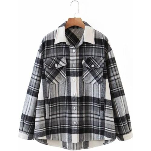 Vogue Women Fashion Black Plaid Autumn Loose Woolen Long Shirt Jackets Female Stylish Single Breasted Outwear Coats Oversize