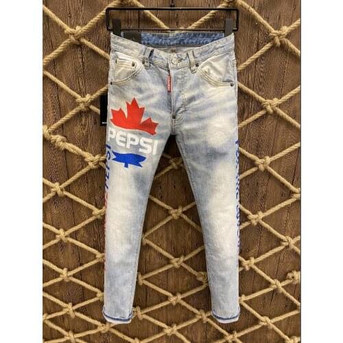 Fashion mens printed jeans mens punk pants skinny hip-hop pants 9803