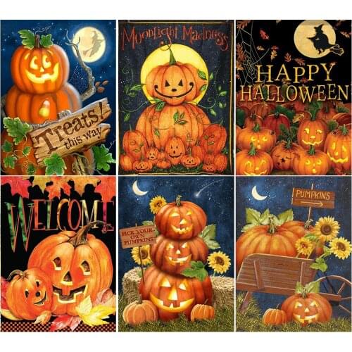 5D DIY Diamond Painting Pumpkin Halloween Gift Cross Stitch Kit Full Drill Embroidery Mosaic Art Picture of Rhinestones Sale
