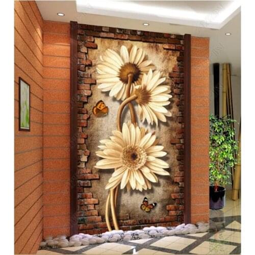 Custom Photo Mural Wallpaper Vintage Chrysanthemum 3D Stereo Brick Wallpaper Living Room Hotel Entrance Decor Papel De Parede 3D