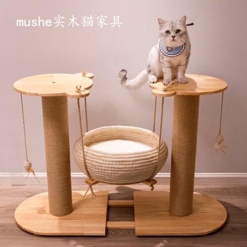 New Solid Wood Cat Rattan Basket Cat Litter Cat Climbing Frame & Cat Toy Cat Scratching Post Stable Cat Jumping Platform