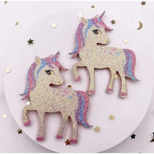 New 6pcs Felt Fabric Paillette Rainbow Glitter Unicorn Applique Wedding DIY Sewing Patch Hair Bow Accessories DIY Craft Supplies