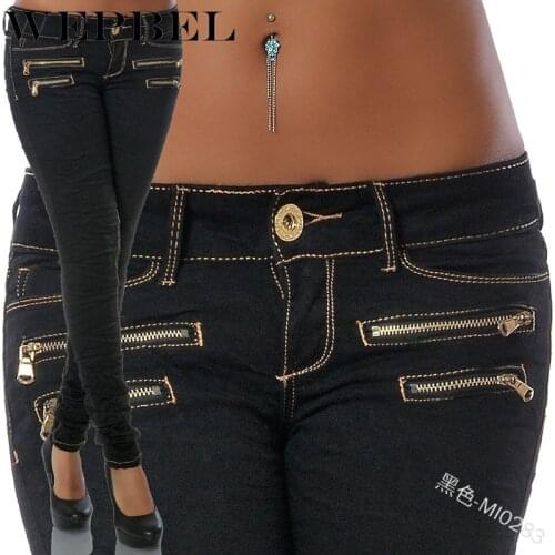WEPBEL Destroyed Skinny Double Zippers Stretchy Boot Cut Jeans Sexy Slim Pencil Trouser Women Pants Long Denim Jeans Pant