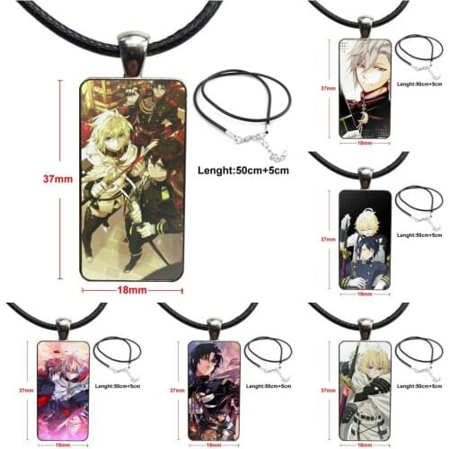 For Women Girls Handmade Anime Owari No Seraph Of The End Glass Cabochon Pendant Necklace Rectangle Fashion Necklace