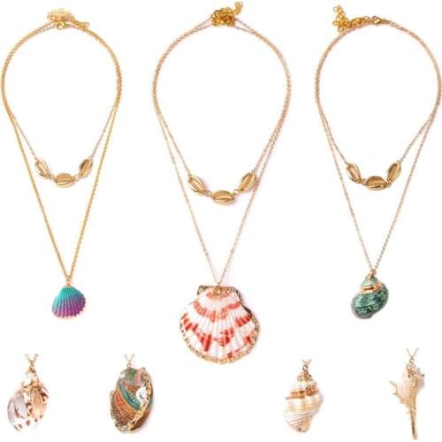 Bohemian Shell Necklace Multilayer Fashion Seashell Conch Pendant Charm Choker Simple Womens Jewelry Hawaii Beach Collares