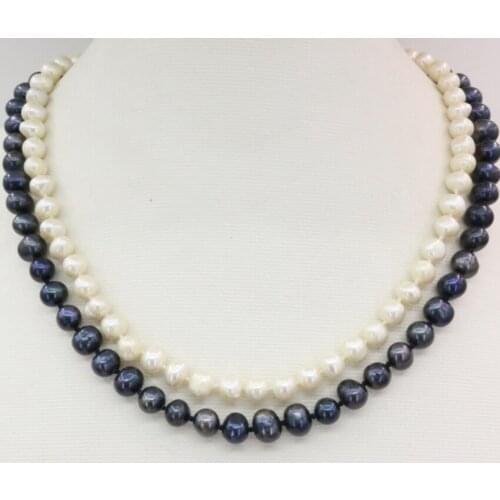 Wedding jewelry natural real white freshwater 7-8mm pearl beads 2 rows necklace fashion statement women chain 17-18inch B3240
