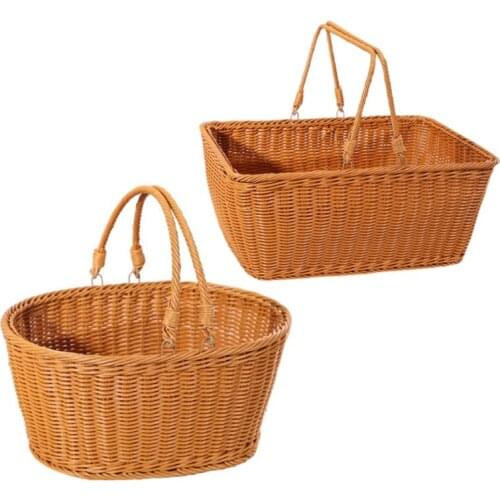 Natural Rattan Woven Basket Picnic Fruit Bread Organizer with Handles Food Storage Handwoven Basket