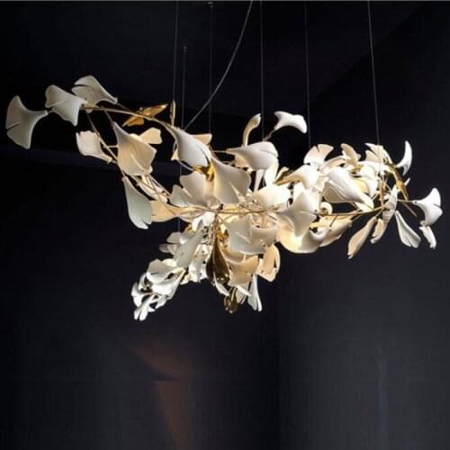 2021 New Modern Design Chandeliers Porcelain Leaves Pendant Lights Hotel Living Room Bedroom Art Lobby Decoration Hanging Lamp