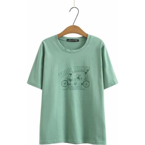 Plus size O neck cotton print short sleeves women tshirts 2021 new summer casual ladies t shirts female tops t-shirts pink green
