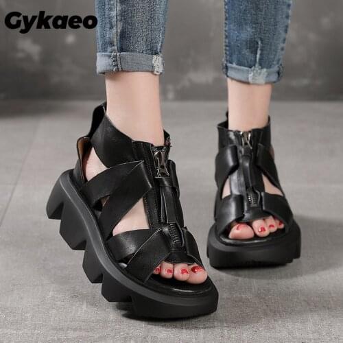 Black Platform Sandals 2020 Summer Genuine Leather Women Shoes Woman Retro Flat with Handmade Ladies Sandals Zapatos De Mujer