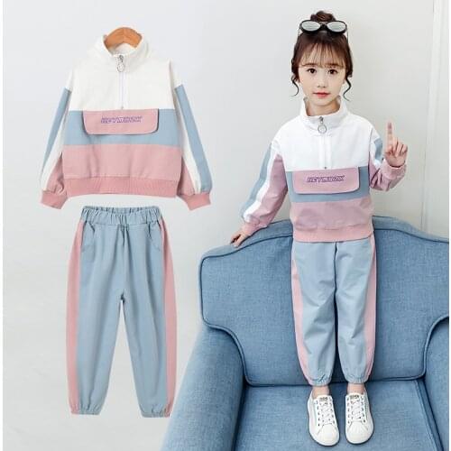 Girls' Sports Suit 2020 New Fashion Childrens Spring Autumn Casual Spliced Clothes Kids Coat + Trousers Tracksuit Clothes X517