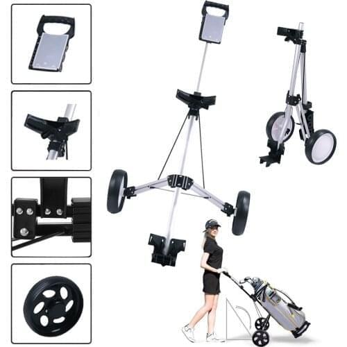 #H40 Golf Pull Cart Iron Adjustable Golf Trolley Cart 2 Wheels Push Pull Golf Cart Aluminium Alloy Foldable Trolley With Light
