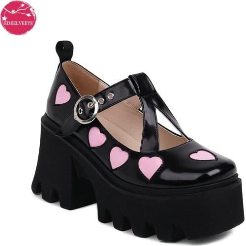 Heart Printed Darkness Gothic Block Heels Women Shoes Buckles Platform Girls Jk Uniform Cosplay Lolita Mary Janes Pumps Dropship