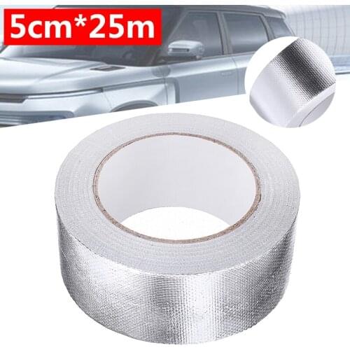 25Mx5cm High Temperature Exhaust Pipe Roll Heat Shield Reflective Silver Gold Fiber Glass Aluminum Foil Wrap Tape Self Adhesive