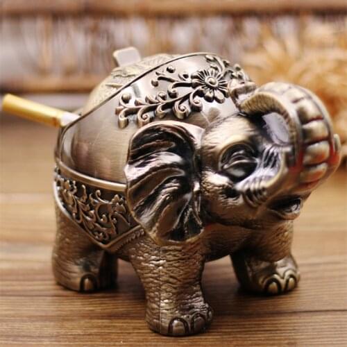 Retro Ashtray Creative Personality Trend Household Living Room Anti Fly Ash Sealed Ashtray with Cover Light Luxury Metal Ashtray