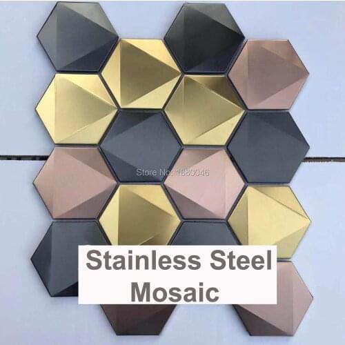 1 BOX 12 pieces New design Mixed Colors 3D hexagon shape stainless steel mosaic tile for background Decorative Wall Tile