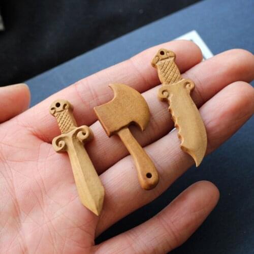 10 Pieces Peach Wood Sword Shape Pendant Jewelry Making with Holes DIY Crafts Projects Supplies