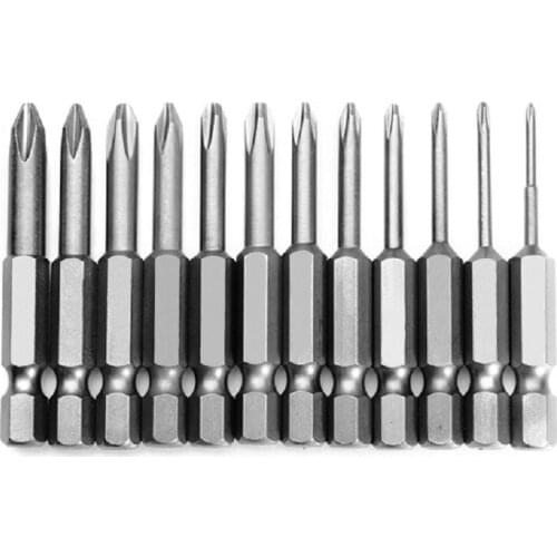 12Pcs 50mm Length Hex Shank Magnetic Phillips Cross Screwdriver Bits PH1 PH2 Electric Screwdriver Head
