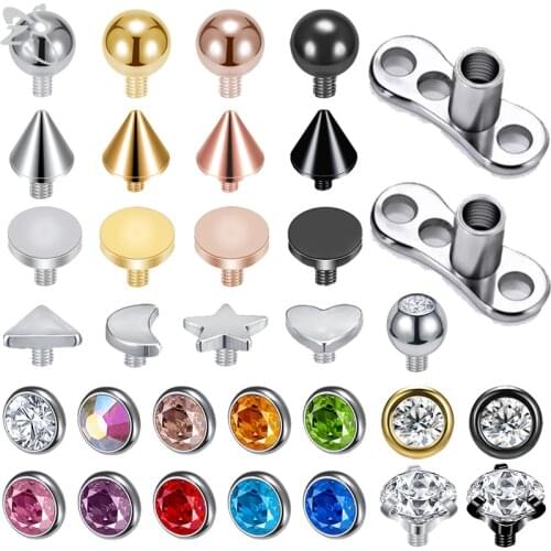 16g Stainless Steel Dermal Anchor Top Black Rose Gold Crystal Micro Dermal Piercing for Women Charm Surface Skin Body Piercing