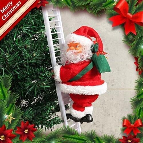 2020 Santa Claus Climbing Ladder Electric Santa Claus Doll Christmas Tree Hanging Ornament Outdoor Indoor Door Wall Decoration