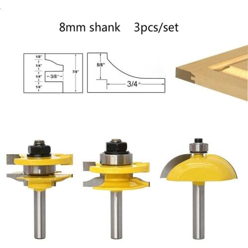 8mm shank-3PCS,cnc solid tungsten carbide woodworking router bit,trimmer wood milling ,Door frame coupling end mill cutter