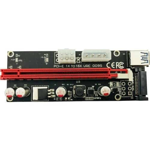 6pcs/lot VER009S PCI-E PCI E 1x to 16x Mining Machine Enhanced Extender PCIE Riser Card Adapter 60cm Power Cable for Bitcoin BTC