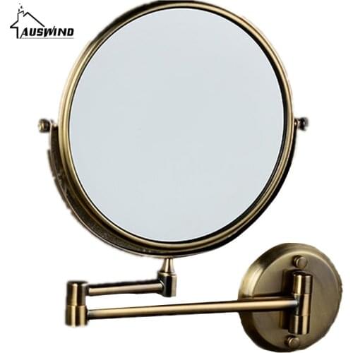 8 Inch Dual Face Antique Brushed Makeup Mirrors 1x3 Magnifier Brass Cosmetic Wall Mirror Wall Mounted Bath Mirror AC