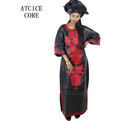 African dresses for women fashion design new african bazin embroidery design dress long dress with scarf two pcs one set LA046