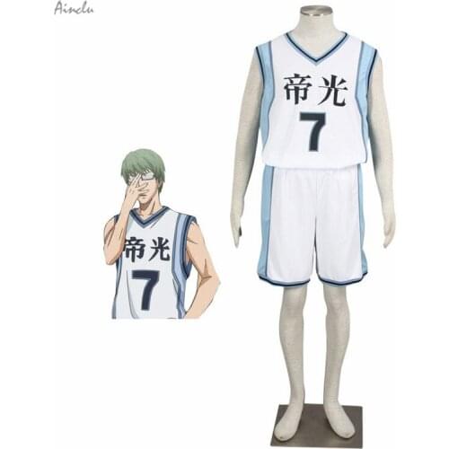 Ainclu Free Shipping Halloween Costume Kuroko no Basuke Teiko School #7 Midorima Shintaro Basketball Jersey Anime School Costume